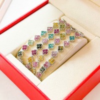 Vòng tay cỏ bốn lá đá tourmaline đa sắc T3441