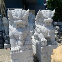Cặp kỳ lân đá trắng nguyên khối cao 1m2 dài 44cm rộng 64cm. T3443