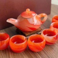 Bộ ấm trà đá mã não đỏ sang trọng - T3453