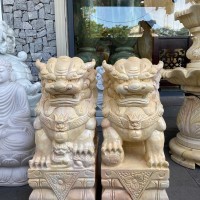 Cặp kỳ lân đá cẩm vân nguyên khối cao 70cm T3483