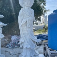 Tượng phật quan âm đá trắng nguyên khối Cao 2.5M -ngang 1M -dài 50Cm T3594