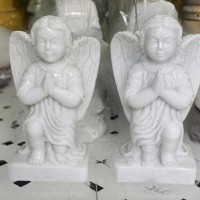 Tượng thiên thần cầu nguyện đá trắng cao 40cm T3615