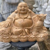 Tượng di lặc đá vân gỗ nguyên khối cao 40cm T3647