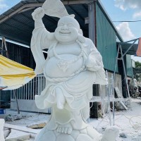 Tượng đá mỹ nghệ Phật Di Lặc cưỡi rùa bằng đá trắng nguyên khối tự nhiên cao 2.5m T3654