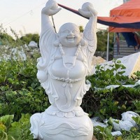 Tượng phật di lặc đứng bằng đá trắng nguyên khối cao 1.25m T3660