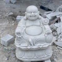 Tượng di lặc đá trắng cầm gậy như ý cao 1m T3663