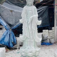 Phật quan âm tự tại đá trắng nguyên khối tự nhiên cao 3m T3666