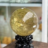 Bi cầu thạch anh vàng tinh thể 5A VIP may mắn tài lộc T3140