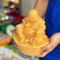 Di lặc ngồi trên thỏi vàng đá ngọc hoàng long tự nhiên T3689