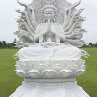 Tượng Quan Âm Bồ Tát Thiên Thủ Thiên Nhãn, đá trắng nguyên khối cao 2m T3734