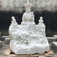 Tượng Quan Âm Tống Tử cao 2m đá trắng nguyên khối T3779