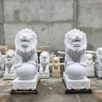 Tượng Sư Tử Đá Trắng Gác Cổng đá trắng nguyên khối cao 1m5 T3782