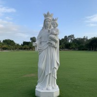 Tượng Đức Mẹ Hằng Cứu Giúp bồng chúa cao 2.5m đá trắng nguyên khối T3745