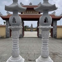 Cặp chân đèn điêu khắc đá trắng nguyên khối cao 1.7m T3820