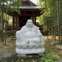 Tượng di lặc đá trằng nguyên khối tự nhiên cao 80cm T3752