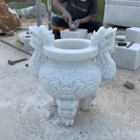 Lư hương đá trắng nguyên khối thiên nhiên cao 60cmT3750