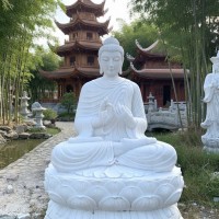 Tượng phật thích ca đá trắng nguyên khối cao 2m1 T3748