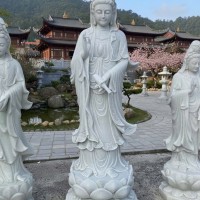 Tượng quan âm đá trắng nguyên khối cao 1m8 T3747