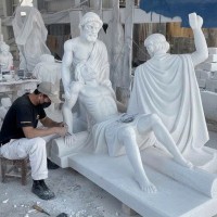 Tượng Chúa Giêsu chịu đóng đinh trên thánh giá bằng đá trắng nguyên khối cao 1.5m T3823