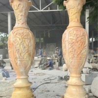 Cặp lục bình đá cà rốt nguyên khối tự nhiên cao 2.2m T3773