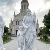 Tượng thánh giuse dắt chúa đá trắng nguyên khối cao 1m7 T3770.