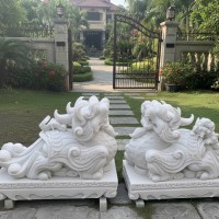 Cặp tỳ hưu đá trắng nguyên khối cao 80cm dài 1m T3768