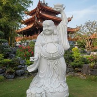 Tượng di lặc đứng đá trắng nguyên khối tự nhiên cao 2m T3763