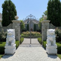 Cặp kỳ lân đá trắng nguyên khối tự nhiên cao 1m5 T3777