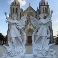 Tượng tổng lãnh thiên thần Micae đá trắng tự nhiên cao 1m5 T3789.