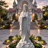 Tượng Đức Mẹ Maria bằng đá trắng nguyên khối cao 1.1m T3837