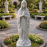 Tượng Đức Mẹ Maria bằng đá trắng nguyên khối cao 1.3m T3838