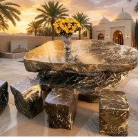 Bộ Bàn Ghế Đá Cẩm Vân Tự Nhiên Kích Thước 1m68– Bàn Đá Nghệ Thuật Trang Trí Sân Vườn T3846