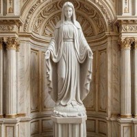 Tượng Đức Mẹ Maria ban ơn bằng đá trắng nguyên khối cao 1.5m T3852