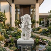 Tượng sư tử biển bằng đá trắng nguyên khối cao 1m T3855