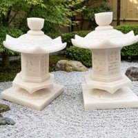 Cặp chân đèn đá trắng tự nhiên nguyên khối, cao 55cm T3888