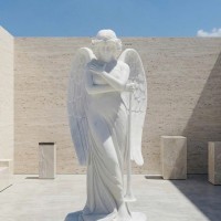 Tượng Thiên thần nghệ thuật bằng đá trắng tự nhiên nguyên khối, cao 2.2m T3900