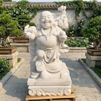 Tượng Phật Di Lặc đá trắng tự nhiên nguyên khối, cao 1.5m T3906