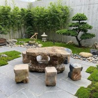 Bộ bàn ghế đá cà rốt tự nhiên gồm 6 đôn kích thước 1.5m x 95cm x 65cm T3859