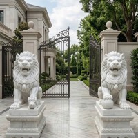 Cặp Sư Tử đá trắng tự nhiên, cao 80cm T3867