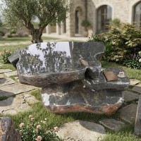 Bộ bàn ghế đá cẩm vân tự nhiên nguyên khối cao cấp (1 bàn, 4 đôn) kích thước 67x65 T3871