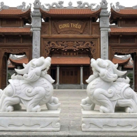 Cặp Tượng Tỳ Hưu Thiên Lộc bằng đá trắng tự nhiên nguyên khối, cao 1m08 T3997