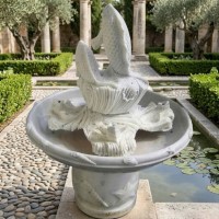 Tượng Đài Phun Nước Cá Chép bằng đá trắng tự nhiên nguyên khối kích thước cao 145cm T3939