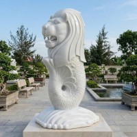 Tượng Sư tử biển bằng đá trắng tự nhiên nguyên khối 170cm x 95cm x 70cm T3955