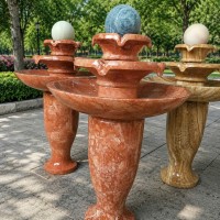 Thủy luân nước đá cẩm thạch đỏ cao 80cm nguyên khối tự nhiên T3984