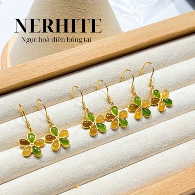 Bông tai ngọc hòa điền đa màu tự nhiên - T4032- Trang sức phong thủy nữ tinh tế- Ngọc thiên nhiên mang lại bình an