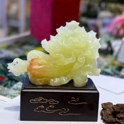 Bức Cảnh Bắp Cải Phong Thủy Ngọc Onyx Tự Nhiên (Như Ý 20cm) - T4044 - Món Quà Khai Trương, Tân Gia Đẳng Cấp – Tác Phẩm Đá Tự Nhiên Chiêu Tài Tấn Lộc