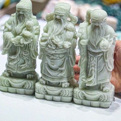Tượng điêu khắc tam đa với đá trắng tự nhiên cao 15cm - Qùa tặng tri ân khách hàng & Đối tác cao cấp 