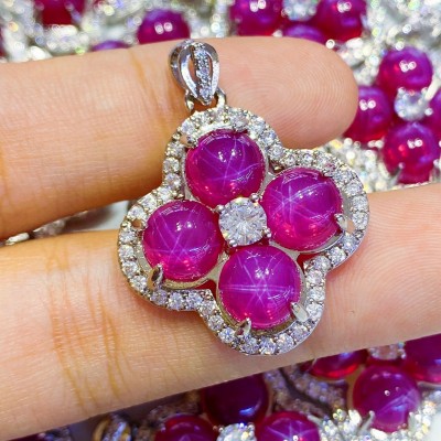 MẶT DÂY CHUYỀN RUBY SANG TRỌNG, RUBY THÁI SAO BỌC BẠC 925 KHÔNG RỈ.