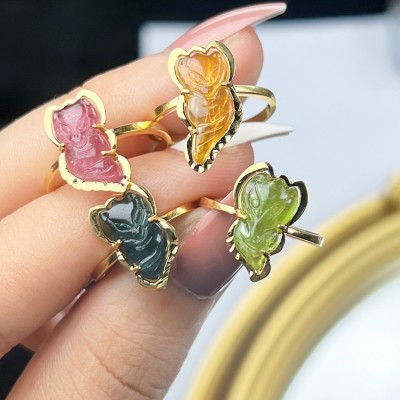 NHẪN HỒ LY ĐÁ TOURMALINE BỌC VÀNG 10K 