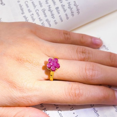 NHẪN HOA ĐÁ RUBY BỌC VÀNG 10K TỰ NHIÊN